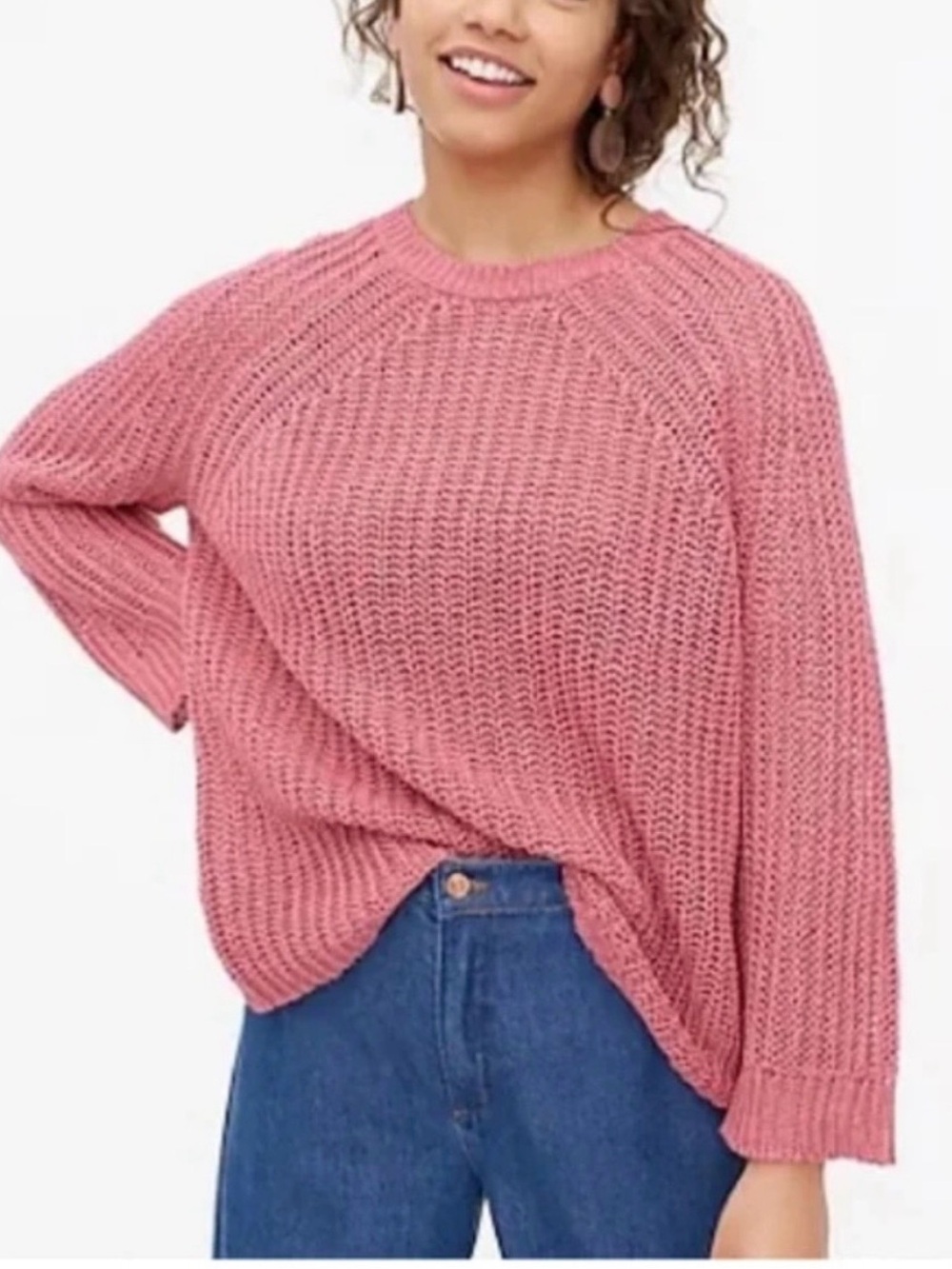 J.Crew Dusty Rose Open Weave Linen Blend Crewneck Sweater - Size Small